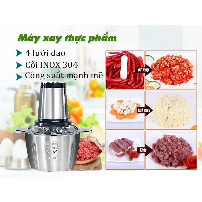 Máy xay thịt, máy xay thực phẩm đa năng Yoice 2L - Inox 304 chống rỉ, có thể xay được tỏi ớt, làm giò chả