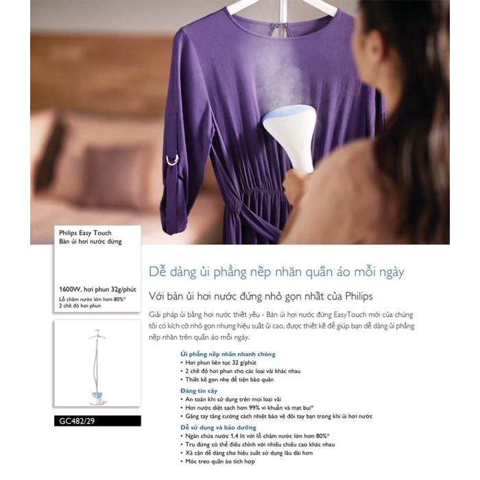 Bàn ủi hơi nước đứng Philips GC482 /29 - Hàng chính hãng - Bảo hành 24 tháng