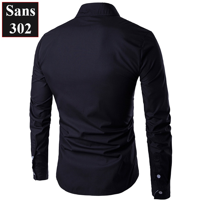 Áo sơ mi nam họa tiết tay dài Sans302 thời trang hot phong cách trẻ trung hàn quốc trắng đen cao cấp