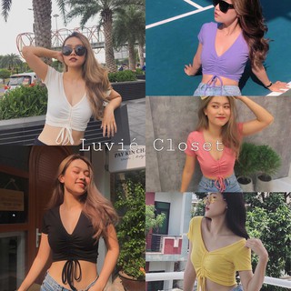 Áo croptop rút dây giữa ngực tay ngắn - Luvie