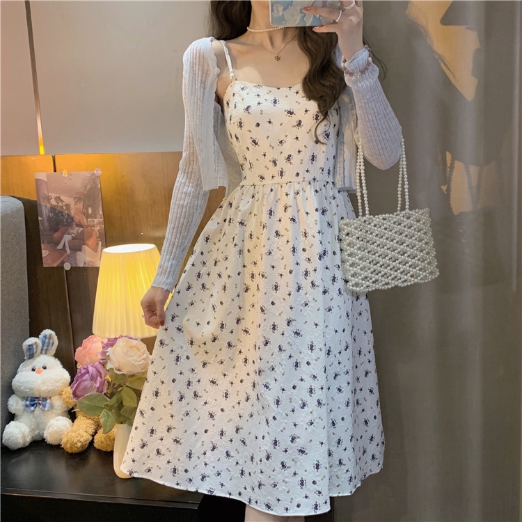 Váy 2 dây hoa nhí dáng dài siêu xinh freesize