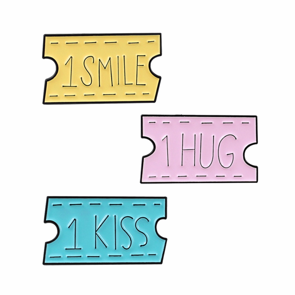 YOML✔Women SMILE HUG KISS Letter Movie Ticket Enamel Brooch Pin Collar Badge Jewelry