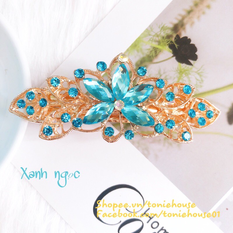 Kẹp tóc sau, kẹp tóc đính đá hình hoa xinh xắn cho nữ trung niên