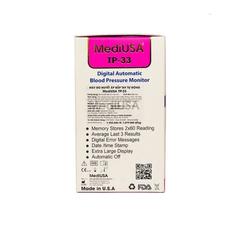 Máy đo huyết áp cổ tay tự động MediUSA ⚡ Nhập khẩu Mỹ ⚡ Bộ nhớ 180 lần Tp - 33