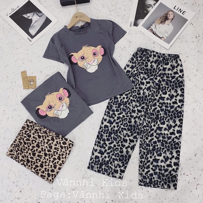 Bộ mặt báo quần beo trắng cho bé gái