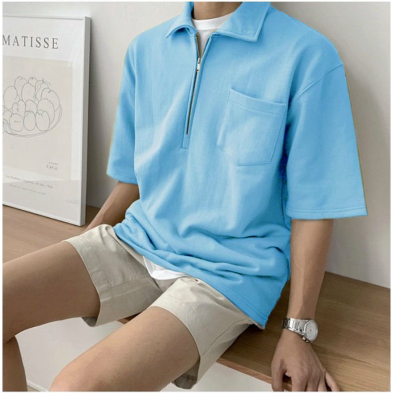 Áo thun cổ trụ tay lỡ Unisex INCERRUN dây kéo Pastel mẫu thun Hàn Quốc 2022
