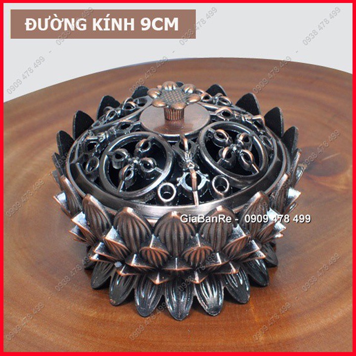 ĐỈNH XÔNG TRẦM 9CM HÌNH HOA SEN BẰNG KIM LOẠI - NÂU ĐỎ - 6049.1