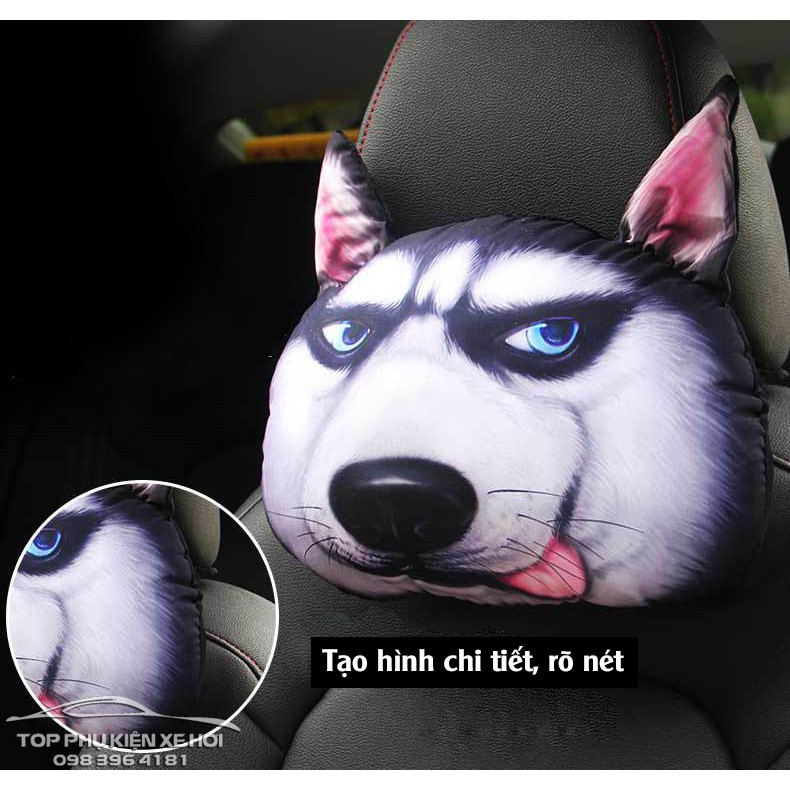 Gối tựa đầu 3D hình chó Husky cho ô tô