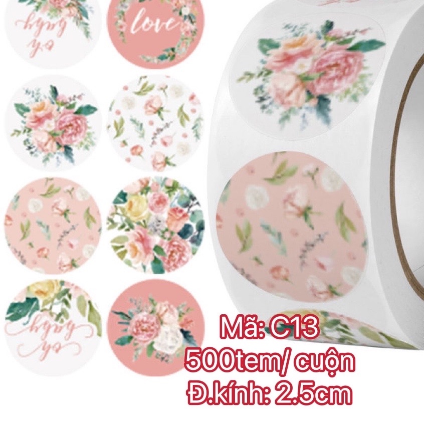 TEM01_STICKER-Tem chữ " Thank you"  SIZE  2.5CM, 500TEM/CUỘN- NHIỀU MẪU ĐẸP