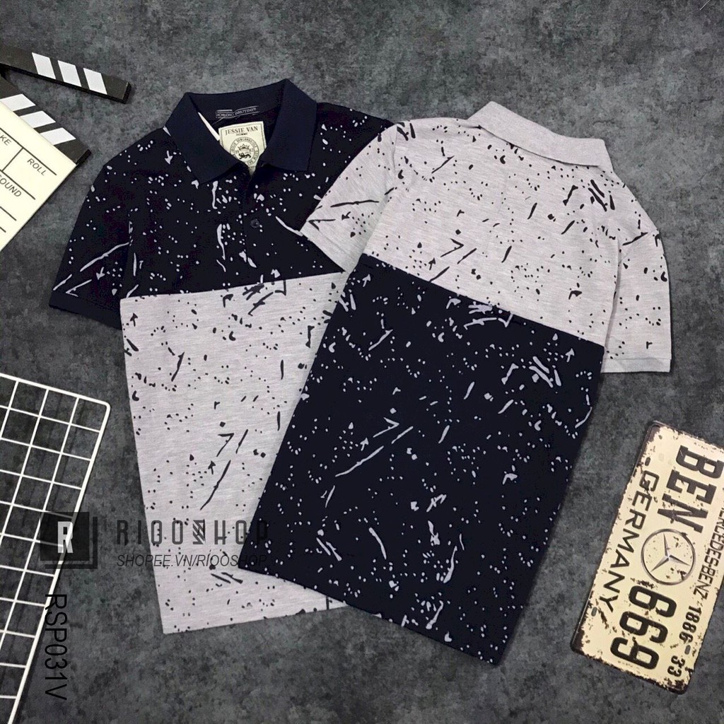 Áo phông nam có cổ họa tiết vết mực 2 màu RSP031V - áo thun nam đẹp Riooshop | BigBuy360 - bigbuy360.vn
