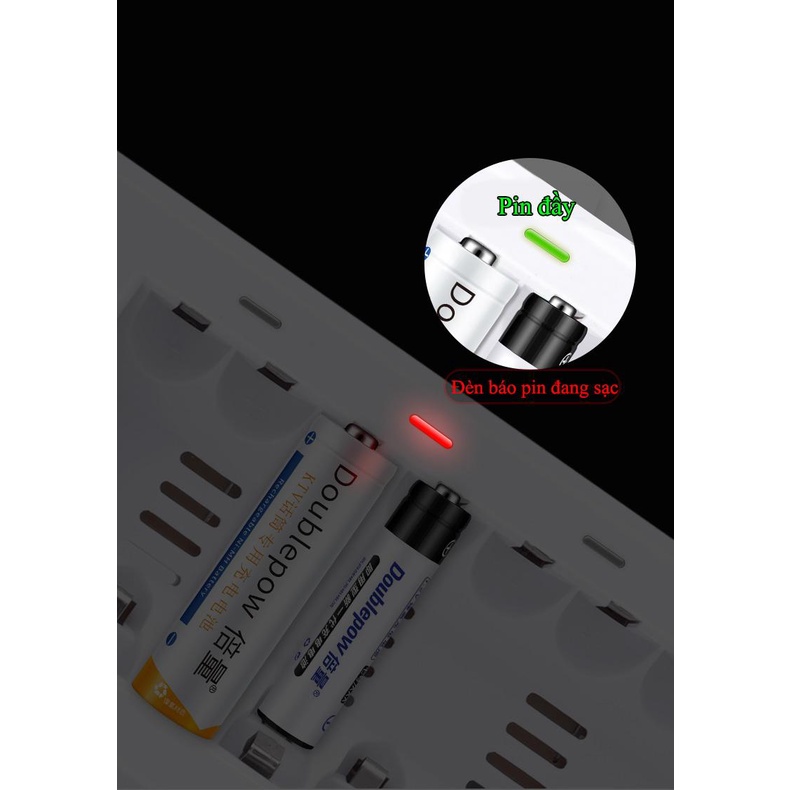 Bộ Sạc Pin AA/AAA 8 đèn Sạc 8 Pin Doublepow DP-K18 Tự Ngắt, Đèn Báo Thông Minh Dùng Cho Pin Micro, Đồ Chơi, Remote