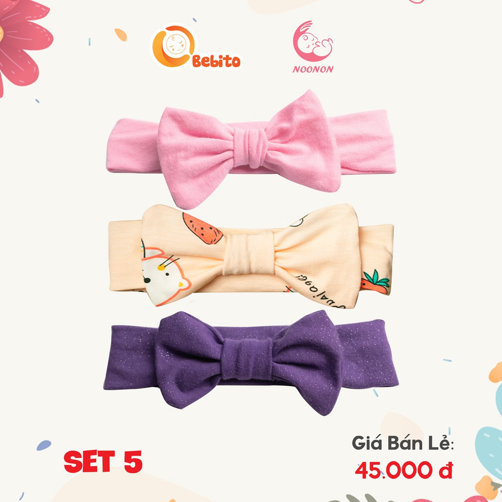 Băng Đô Cho Bé 𝑭𝑹𝑬𝑬𝑺𝑯𝑰𝑷 Turban Cho Bé Siêu Xinh, Vải Cotton 4 Chiều, Thoáng Mát, Set 3 Chiếc