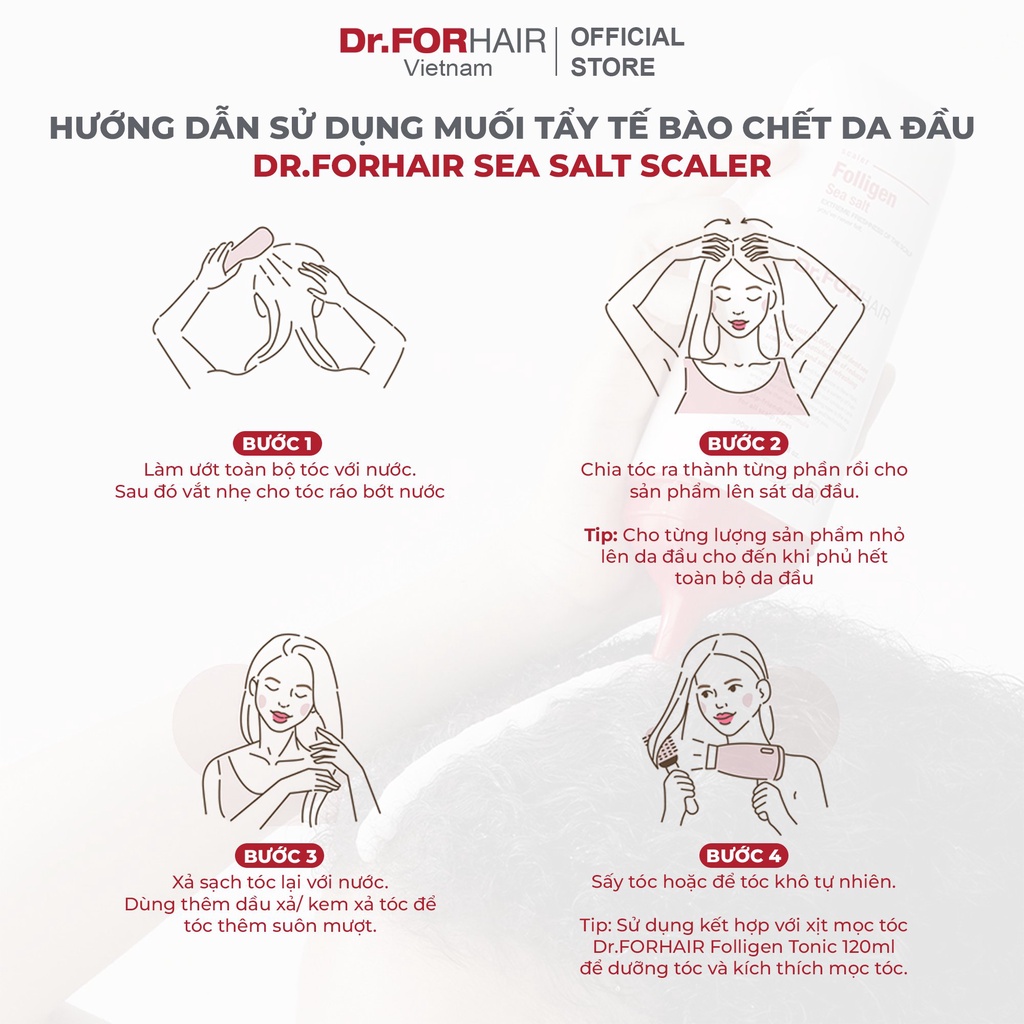 Bộ muối tẩy tế bào chết da đầu và dầu xả dưỡng tóc Dr.FORHAIR Folligen Scalp Pack 50ml và Sea Salt Scaler 50g