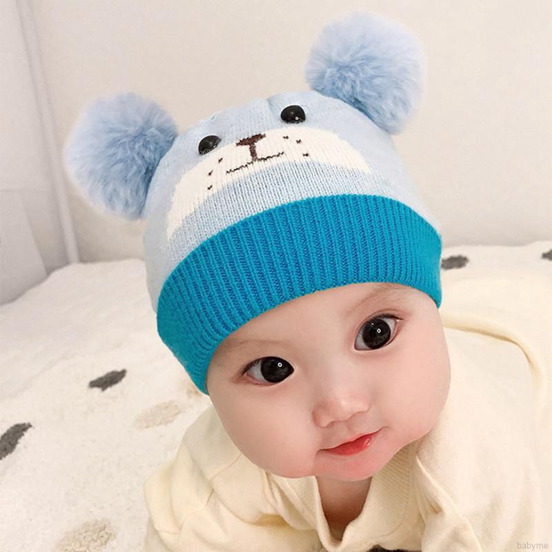 Mũ len trùm đầu đính quả bông dễ thương cho bé