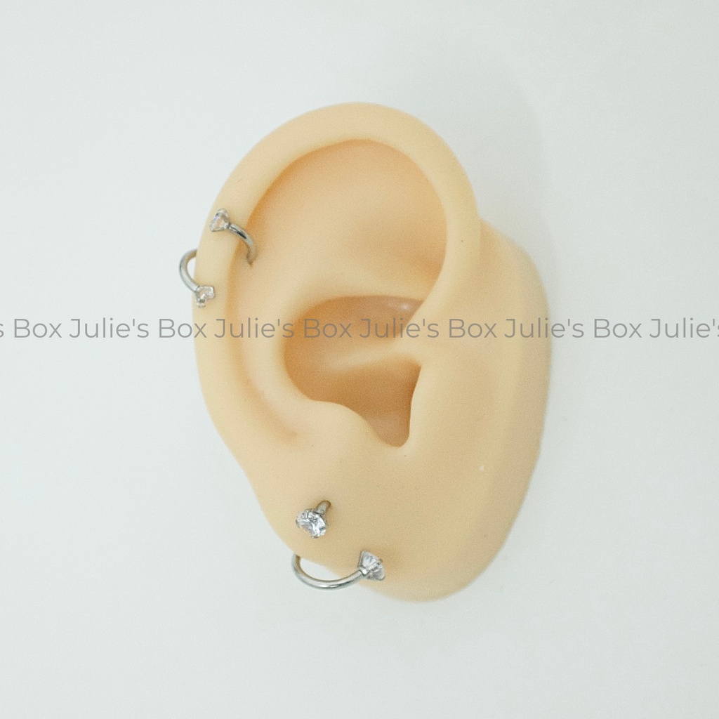 Khuyên Tai Unisex Chữ S Xoắn 2 Đầu Đá Tròn Màu Bạc Titan Không Đen Không Gỉ Sét Không Dị Ứng Julies Box 66