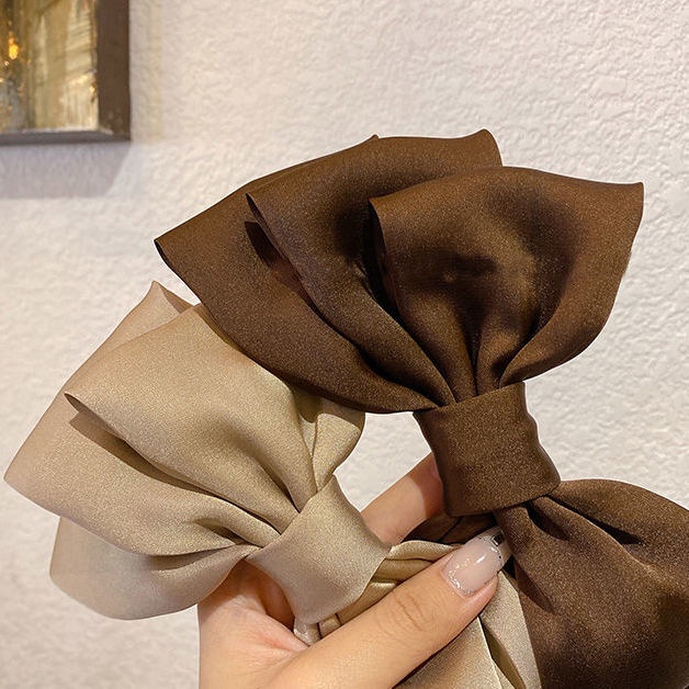 Kẹp Tóc Nơ Bằng Vải Satin Ba Chiều Kiểu Pháp Cổ Điển