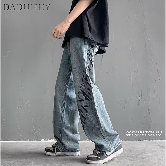 DaDuHey American Street Jeans Men's Autumn Loose Straight Pants Fashion Brand Retro Fried Street Washed Casual Pants