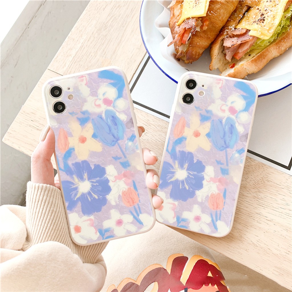 Ốp iphone điện thoại Hoa sơn dầu cạnh vuông bảo vệ camera iphone đủ mã từ iphone 6 đến 13promax e140