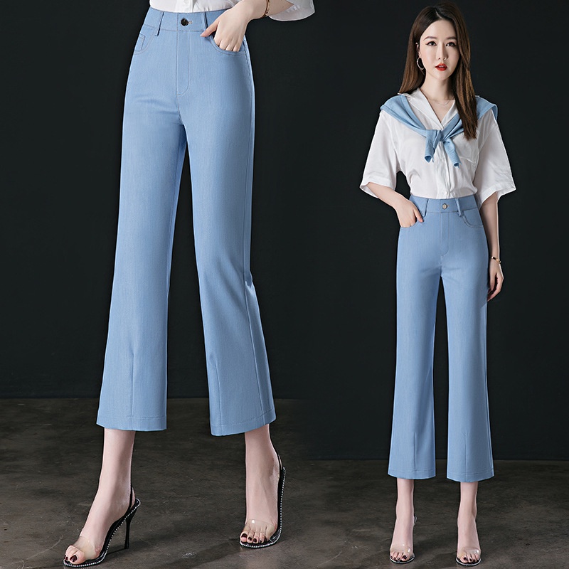 Q22357 Quần ống loe jean lửng nữ hè chất mềm rũ hàng nhập