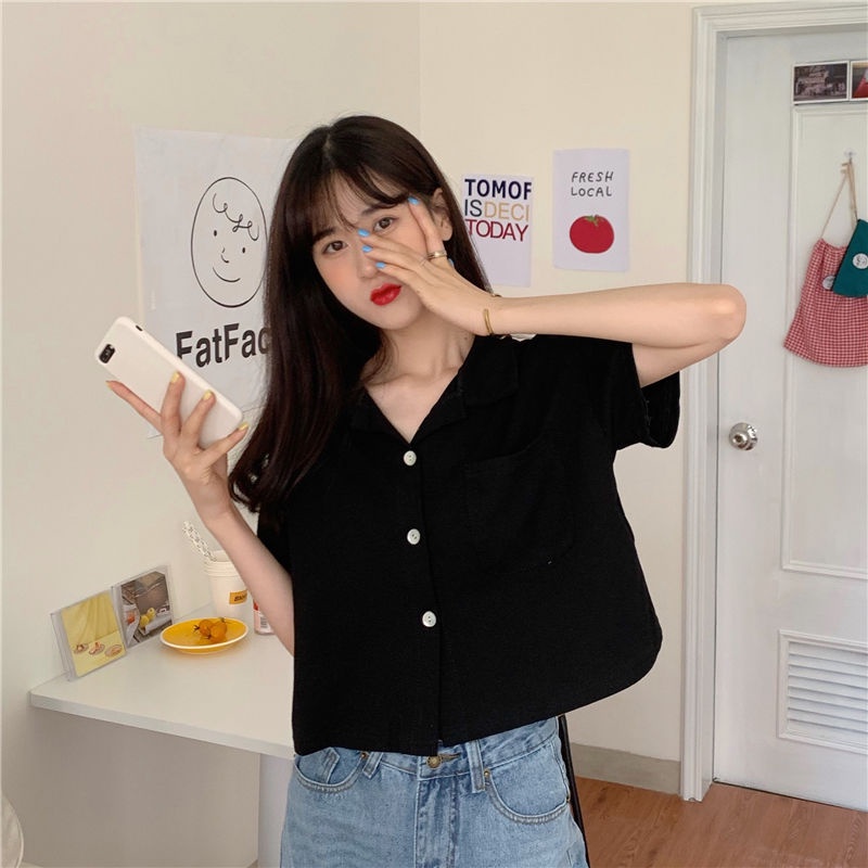 Áo sơ mi tay ngắn dáng rộng phong cách Hàn Quốc thời trang cho nữ