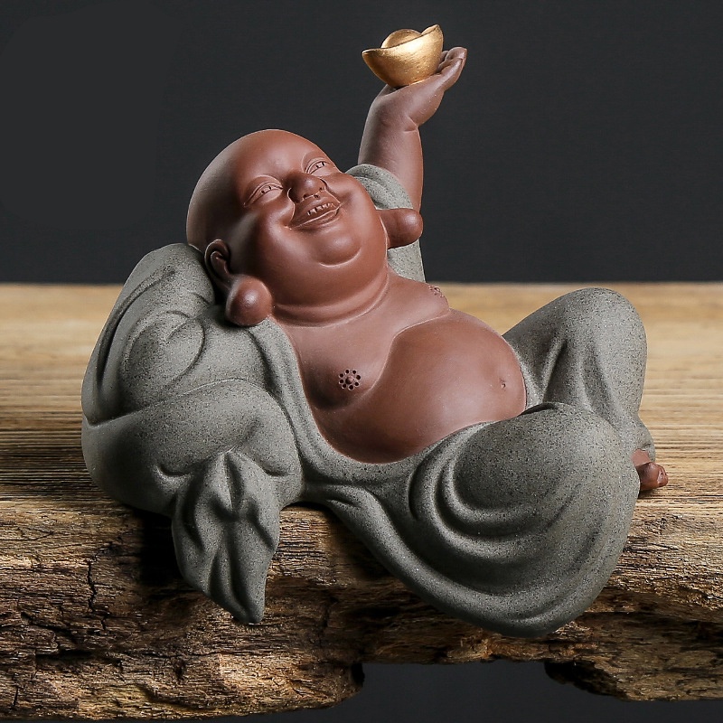 Tượng Phật Di Lặc Ngồi Tự Tại - Tượng Trang Trí Chất liệu Gốm Tử Sa Cao Cấp - Men Cát Sần