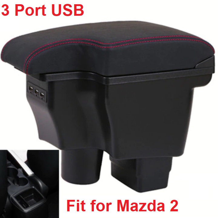 Hộp tỳ tay ô tô dạng khối tích hợp 3 cổng USB dành cho xe Mazda 2