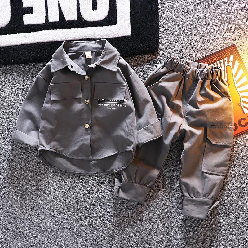 Set Áo Sơ Mi Dài Tay Cổ Bẻ + Áo Khoác Dài Tay Cổ Bẻ Form Dài Rộng Thời Trang Hàn Cho Bé Trai