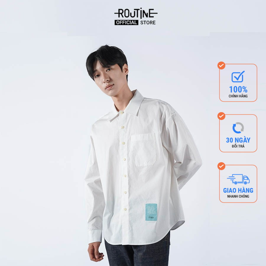 Áo sơ mi dài tay, point label. Oversize form - Routine 10S21SHL011