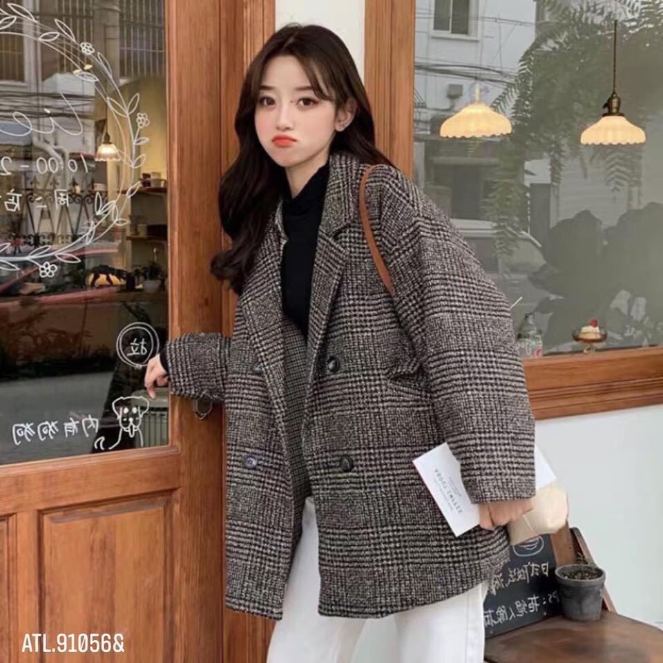 Áo khoác dạ kẻ - Chất dạ thô dày dặn, ấm áp - BD24