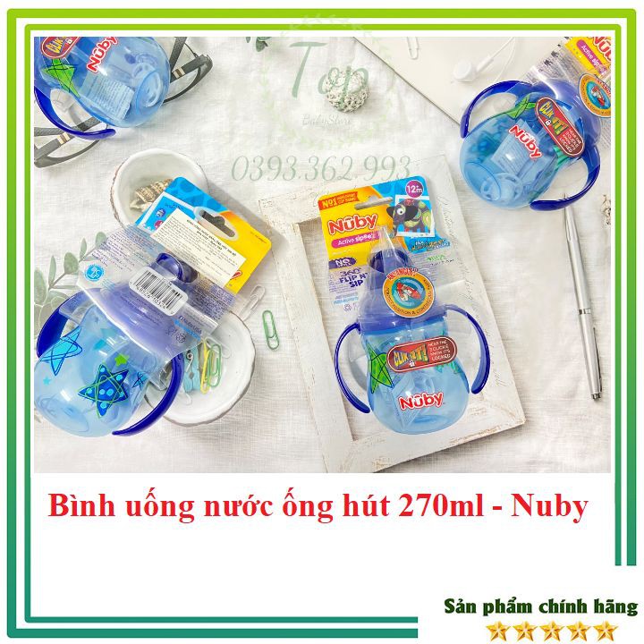 Bình nước ống hút Silicon 📌UỐNG MỌI TƯ THẾ📌 hai tay cầm 360 độ 270ml Nuby - USA (mẫu mới nhất)