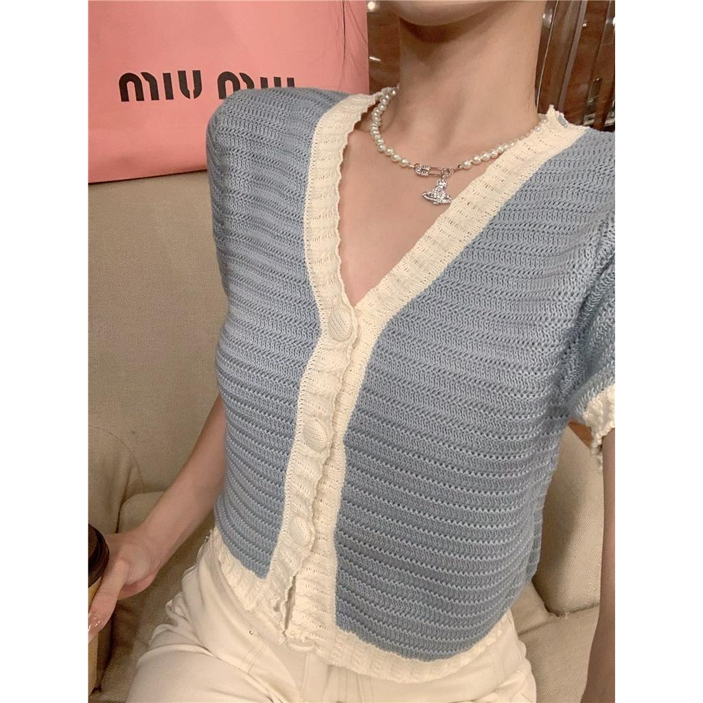 Áo Cardigan Dệt Kim Ngắn Cổ Chữ V Thời Trang Mùa Hè 52919 Cho Nữ