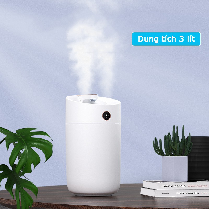 Máy phun sương tạo ẩm Humidifier X12 cỡ lớn 3 lít, có đèn, cổng cắm USB, bảo hành 3 tháng