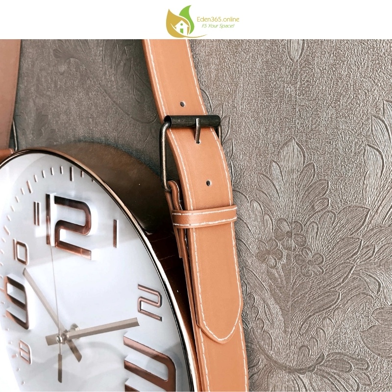 Đồng hồ treo tường phong cách Bắc Âu hiện đại phối dây da - Có 2 màu lựa chọn - ĐK mặt đồng hồ 31 cm x dài 63 cm