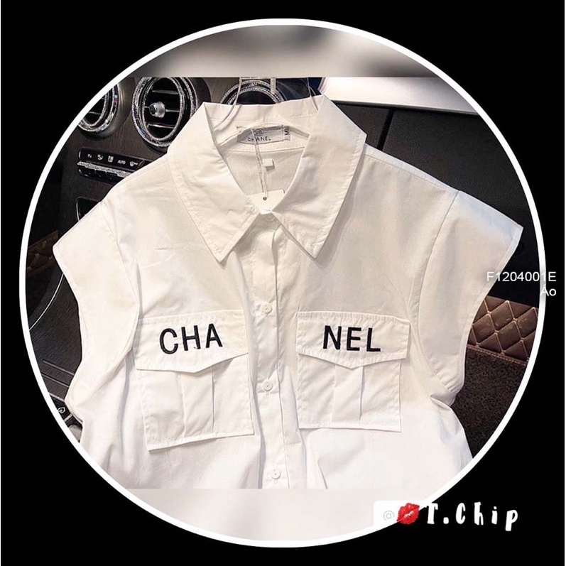 Áo sơ mi sát nách thô 2 túi hộp phối chữ