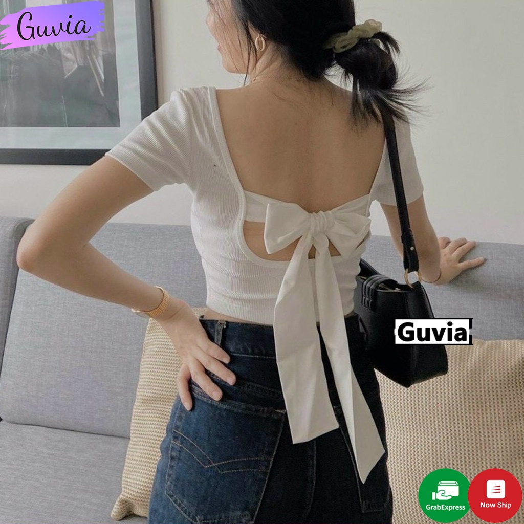 Áo Croptop Nữ Buộc Nơ Lưng Cổ Vuông Ôm Body, Áo kiểu nữ chất vải tốt mặc đẹp CRT 14 GUVIA