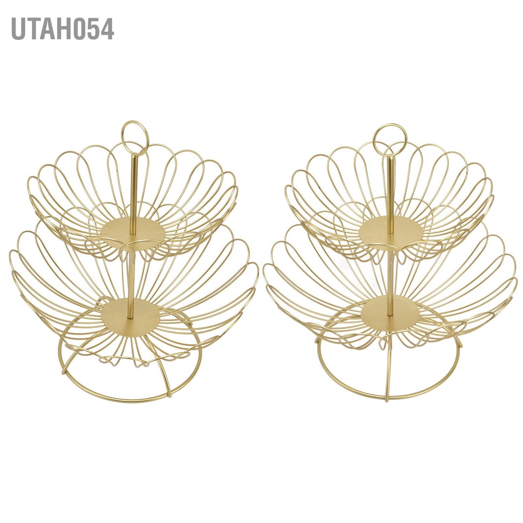 Utah054 Bát trái cây 2 tầng Thiết kế hiện đại Bắc Âu Giỏ bằng vàng có thể tháo rời hình học để trang trí nội thất