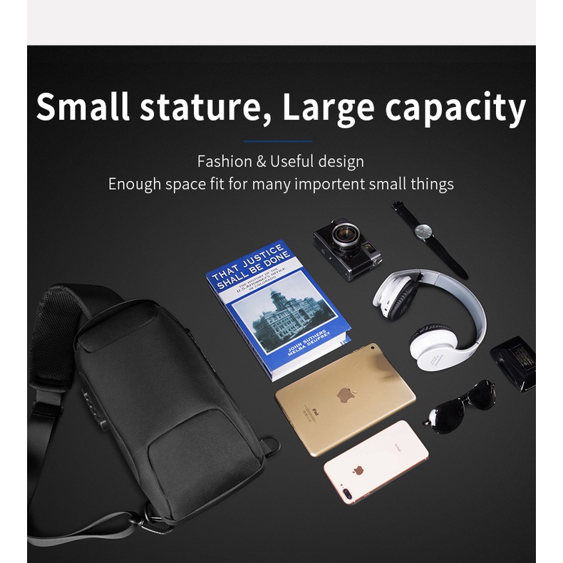 BANGE Túi Đeo Chéo Chống Thấm Nước Chống Trộm Có Cổng Sạc USB Tiện Dụng Cho Nam