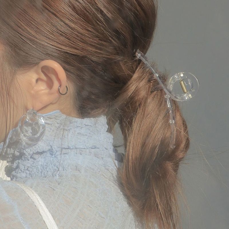 Kẹp Tóc Đuôi Ngựa Bằng Nhựa Trong Suốt Chống Trượt Màu Hổ Phách Phong Cách Hàn Quốc Cho Nữ