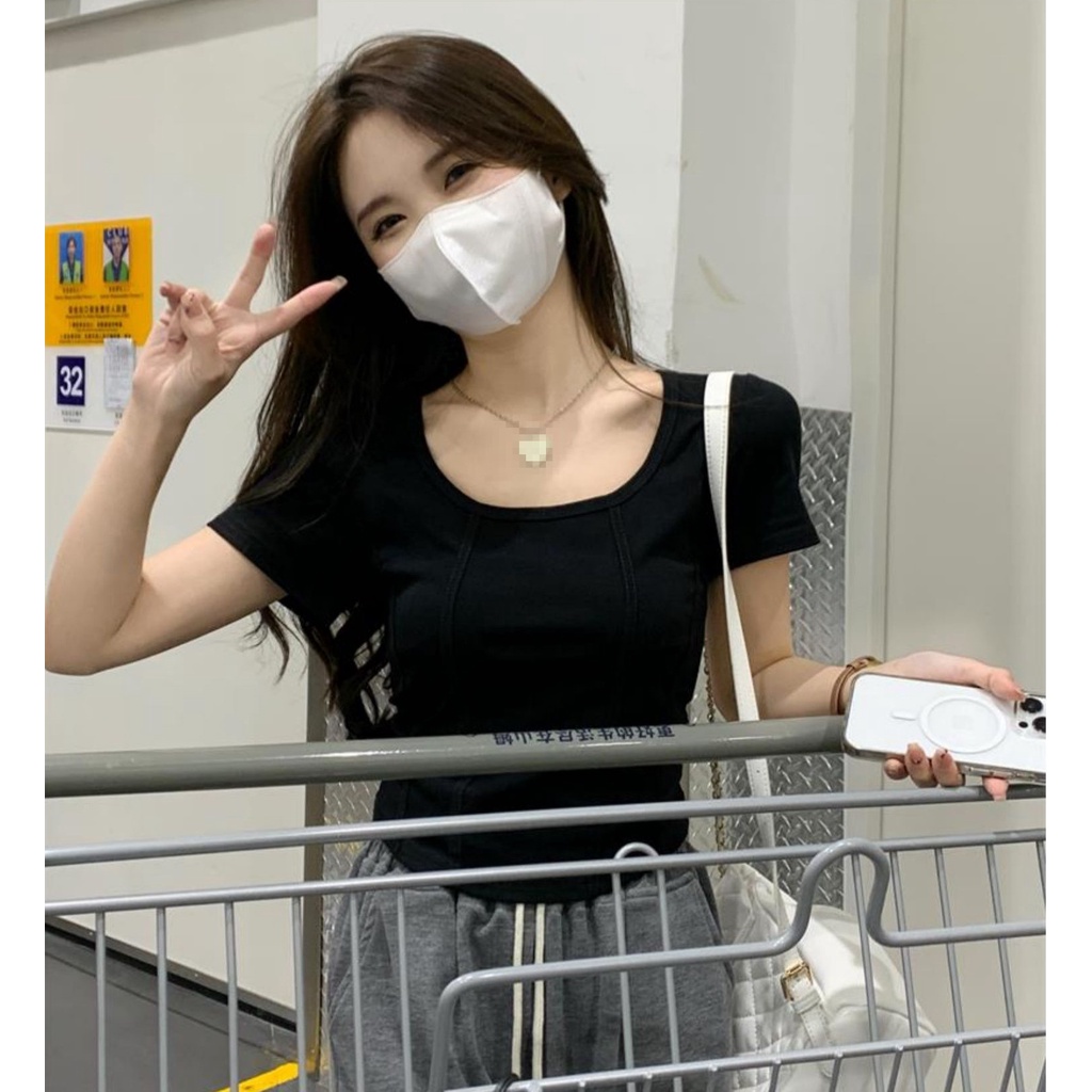 Áo Thun Cộc Tay Cổ Vuông Dáng Ôm Phong Cách Hàn Quốc Cho Nữ JL-TX-406