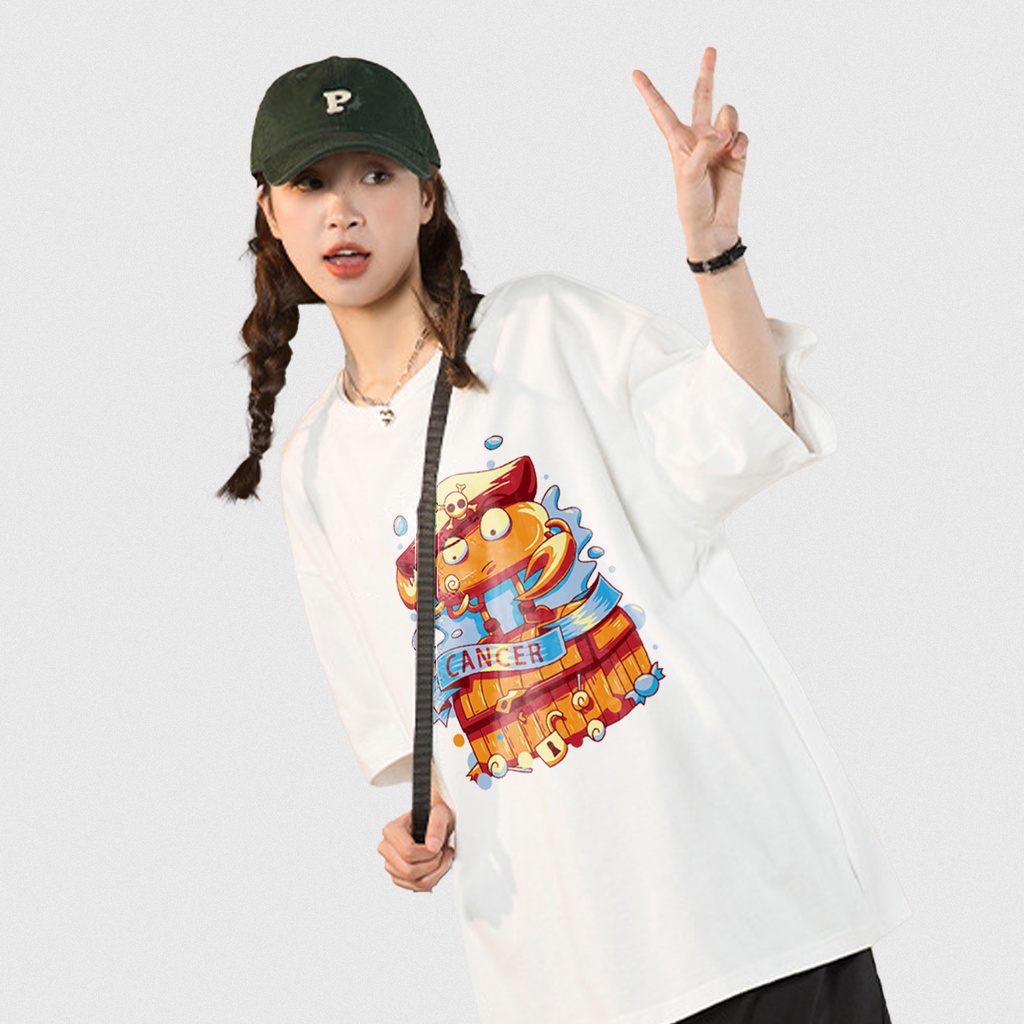 Áo thun nữ tay lỡ freesize phông form rộng Unisex In Hình 12 Cung Hoàng Đạo