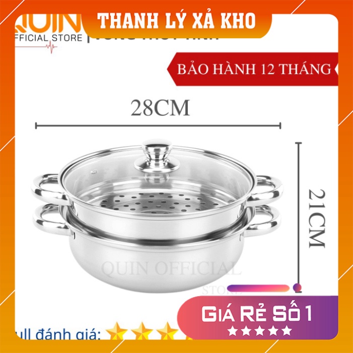 Nồi Hấp ❤️𝑭𝒓𝒆𝒆𝒔𝒉𝒊𝒑❤️ Nồi Hấp Inox 2 Tầng Hotpot Size 28cm Vung Kính Cao Cấp Dùng Cho Nhiều Loại Bếp