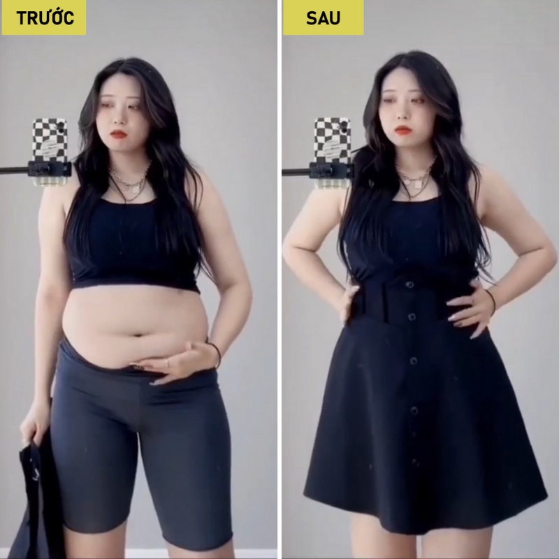 Chân váy xòe ngắn lưng cao NỊT BỤNG ôm eo có BIGSIZE màu đen trẻ trung năng động vải dày CV43