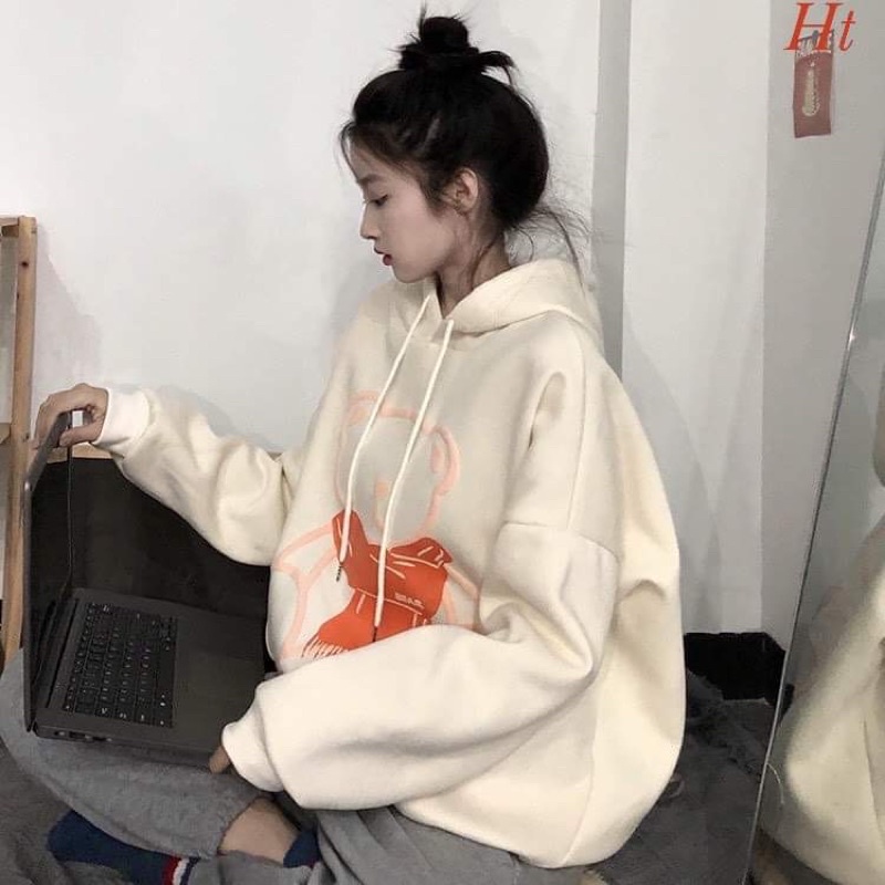 Bộ nỉ áo mũ Cotton gấu khăn cam H2A