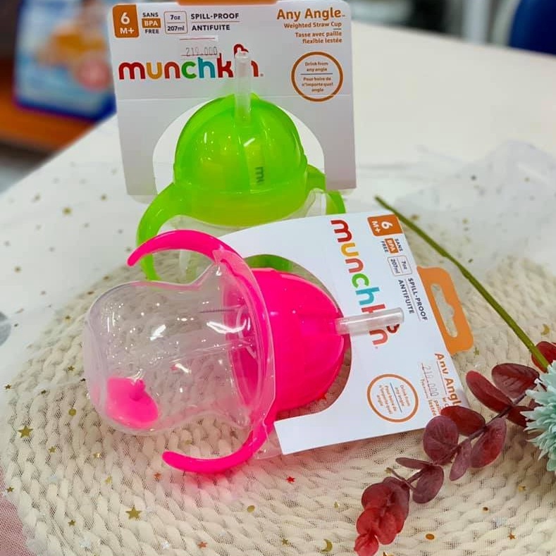 Cốc tập uống mọi tư thế Munchkin có ống hút silicone kèm chổi cọ MK24188