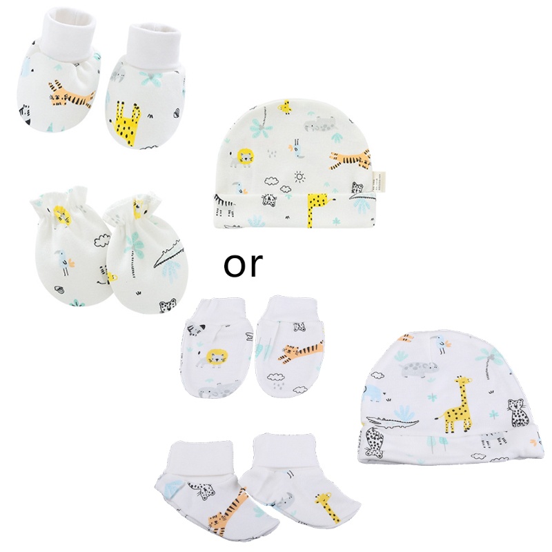 Set 3 Đôi Găng Tay Cotton Mềm Mại Thoải Mái Chống Trầy Xước Dành Cho Bé 0-3 Tháng Tuổi