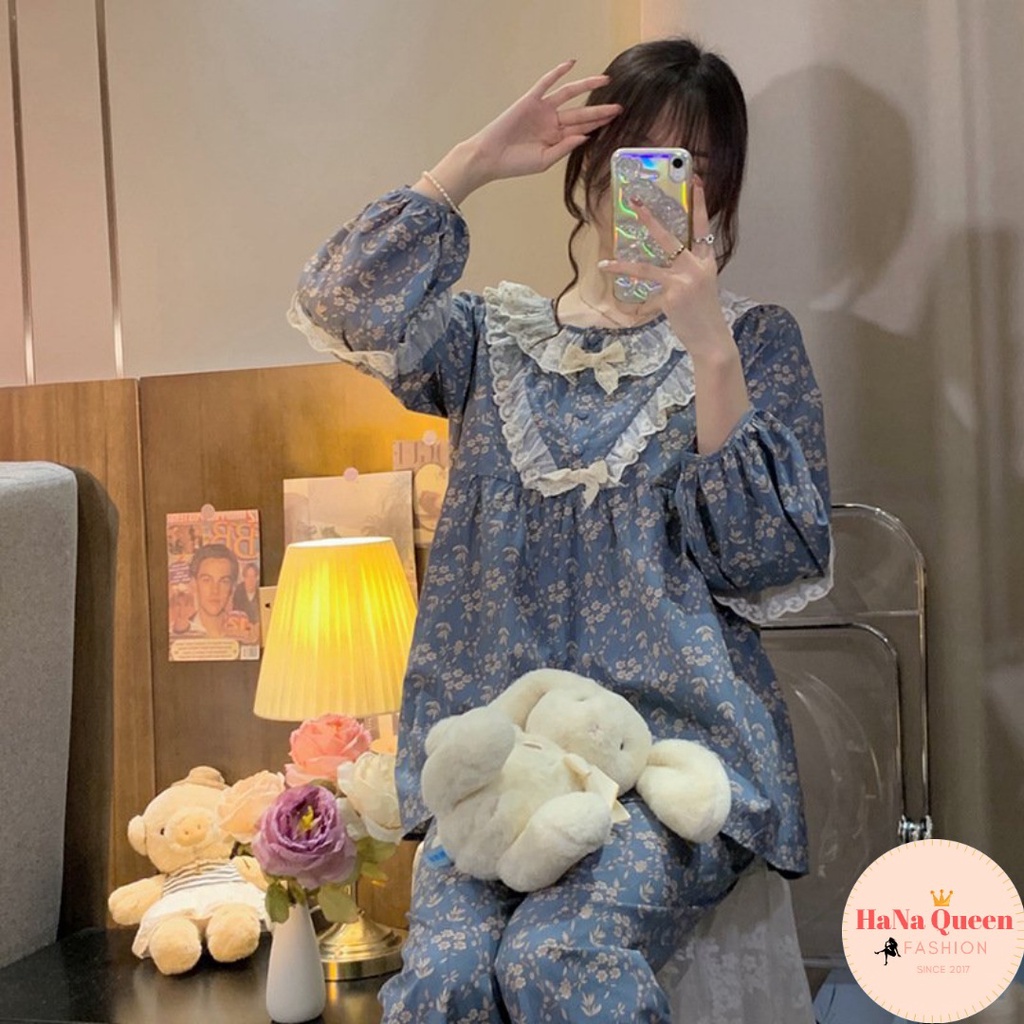 Bộ đồ mặc nhà phối ren phong cách tiểu thư cực xinh (Hàng có sẵn)
