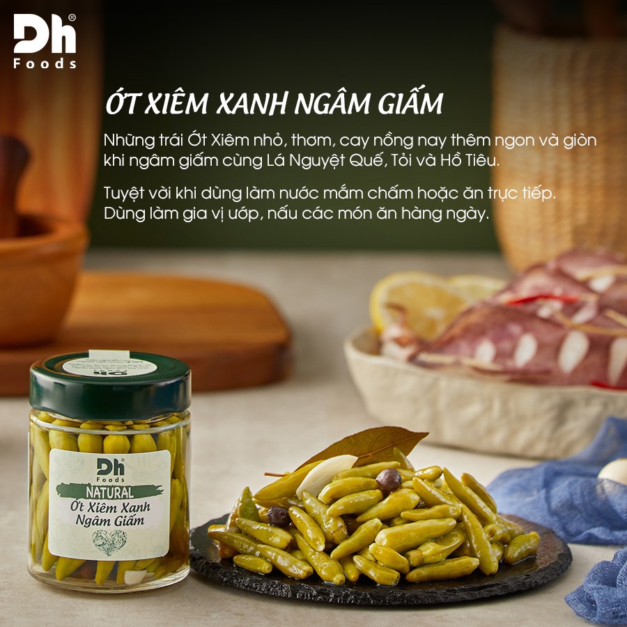 Rau Củ Ngâm Giấm Natural DH Foods Tỏi/Hành/Ớt Xiêm Xanh/Ớt Chỉ Thiên/Cà Pháo/Ngồng Tỏi/Nấm Đùi Gà Vị Truyền Thống