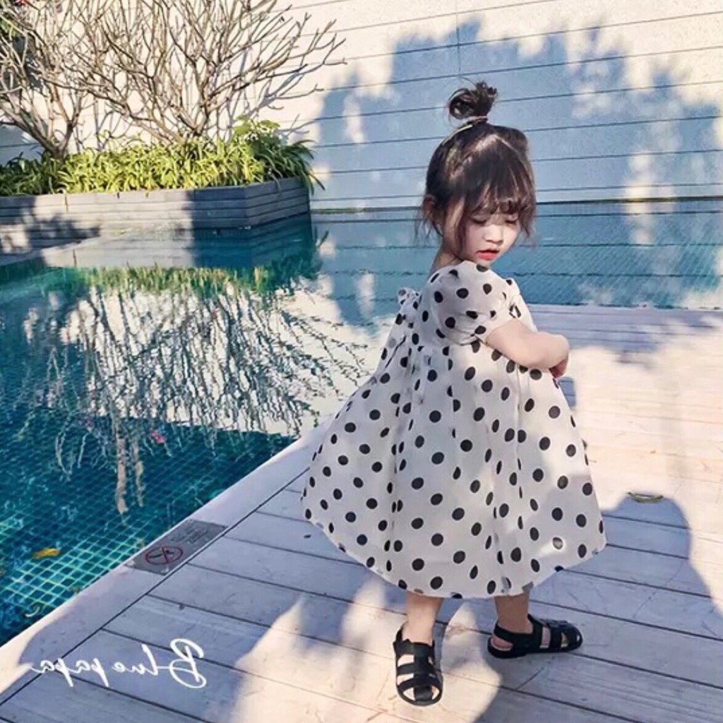Đầm Xòe Công Chúa Họa Tiết Chấm Bi Xinh Xắn Cho Bé Gái