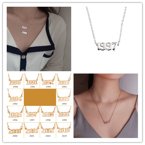 Vòng cổ Mặt Chữ Số Năm Sinh 1990 Màu Vàng/Bạc Đơn Giản Dành Cho Cặp Đôi
