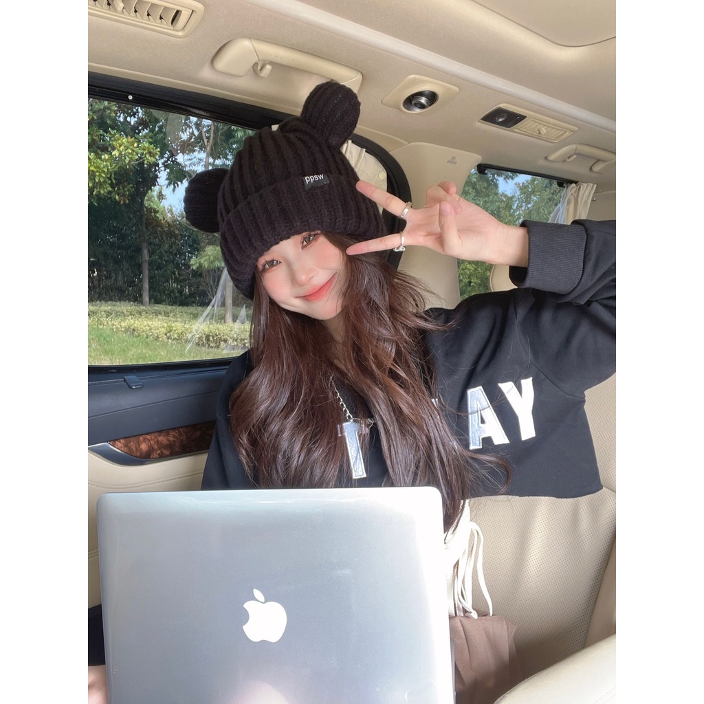 Mũ Len Dệt Kim Chống Lạnh In Chữ Phong Cách Hàn Quốc Cho Nữ